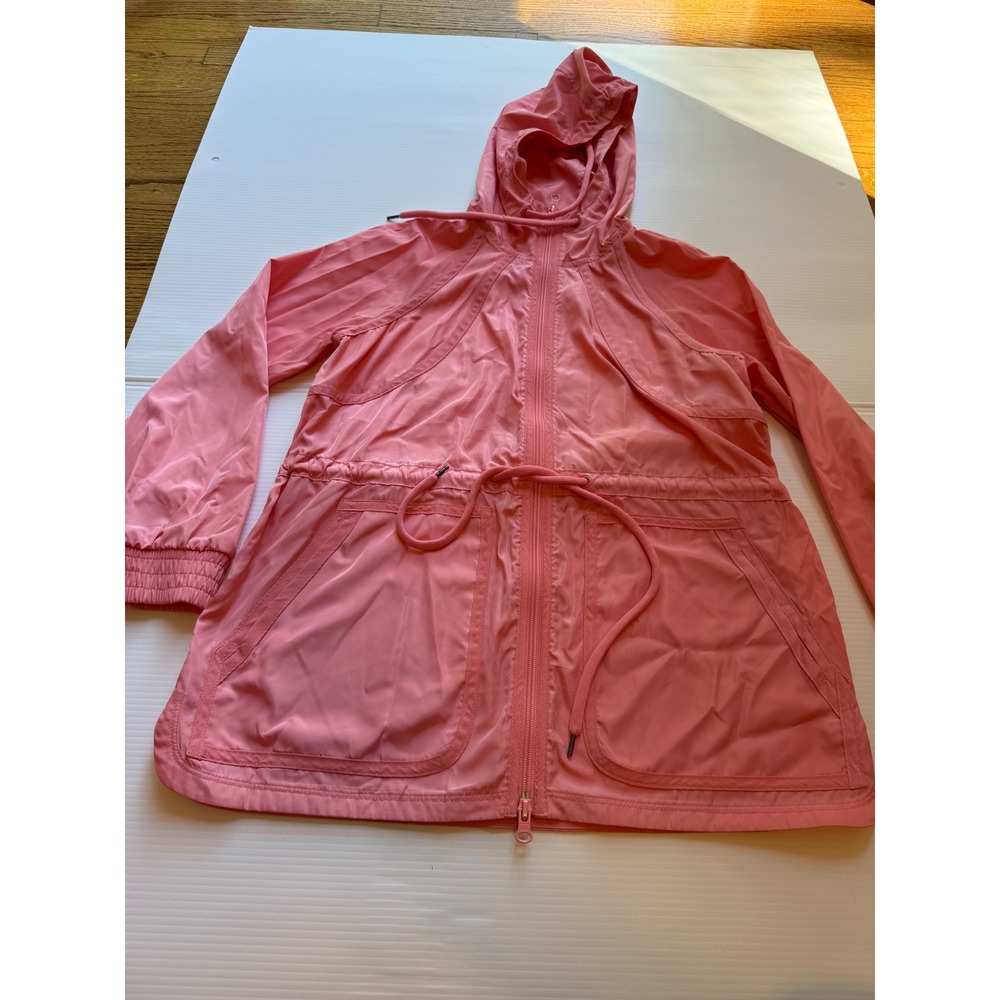 T by Talbots Pink Hooded Windbreaker Full Zip Drawstring Jacket Women Small